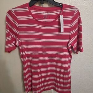 Chico's Pink and White Striped Short Sleeve Top